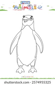 Let's color the animals. Coloring cartoon Penguin. Educational game for children. fun activities for children to play and learn.