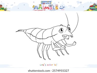 Let's color the animals. Coloring cartoon Shrimp. Educational game for children. fun activities for children to play and learn.