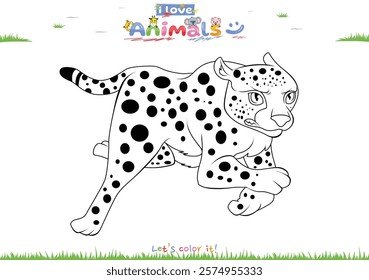 Let's color the animals. Coloring cartoon cheetah. Educational game for children. fun activities for children to play and learn.