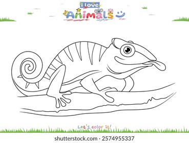 Let's color the animals. Coloring cartoon chameleon. Educational game for children. fun activities for children to play and learn.