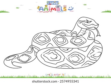 Let's color the animals. Coloring cartoon python. Educational game for children. fun activities for children to play and learn.