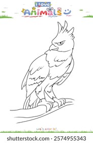 Let's color the animals. Coloring cartoon javanese eagle. Educational game for children. fun activities for children to play and learn.