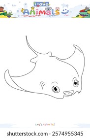 Let's color the animals. Coloring cartoon Stingray. Educational game for children. fun activities for children to play and learn.