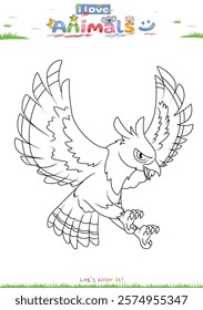 Let's color the animals. Coloring cartoon javanese eagle. Educational game for children. fun activities for children to play and learn.