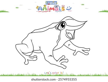 Let's color the animals. Coloring cartoon darwin frog. Educational game for children. fun activities for children to play and learn.