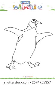 Let's color the animals. Coloring cartoon Penguin. Educational game for children. fun activities for children to play and learn.