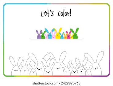 Let's color background. Activity. Easter bunny family. Printable. 