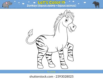 Lets color it . Coloring page with cute cartoon. Coloring page Zonkey. Educational game for children. fun activities for kids to play and learn.