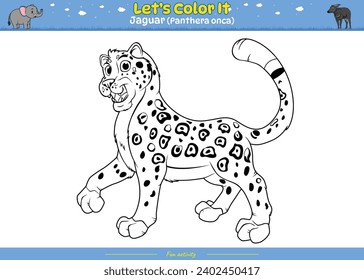 Vamos a colorearlo. Colorear la página con una tierna caricatura. Coloriendo la página Jaguar. Juego educativo para niños. actividades divertidas para que los niños jueguen y aprendan.