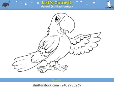 Lets color it . Coloring page with cute cartoon. Coloring page Parrot. Educational game for children. fun activities for kids to play and learn.