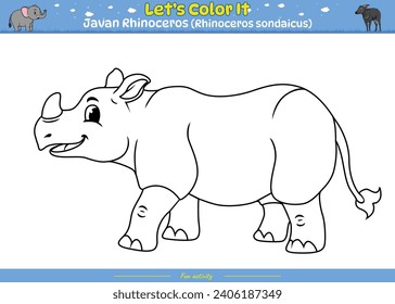 Lets color it . Coloring page with cute cartoon. Coloring page Rhinoceros. Educational game for children. fun activities for kids to play and learn.