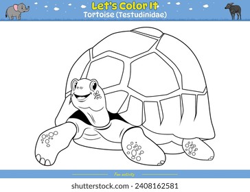 Lets color it . Coloring page with cute cartoon. Coloring page Tortoise. Educational game for children. fun activities for kids to play and learn.