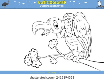 Lets color it . Coloring page with cute cartoon. Coloring page Vulture. Educational game for children. fun activities for kids to play and learn.