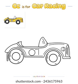Vamos a colorearlo. Dibujo para colorear con dibujos animados lindos. Dibujo para colorear Carreras de coches. Juego educativo para niños. actividades divertidas para que los niños jueguen y aprendan.
