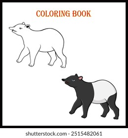 Vamos colorir . Página de colorir com desenho animado bonito. Colorir a página Tapir. Jogo educacional para crianças. atividades divertidas para crianças brincarem e aprenderem.