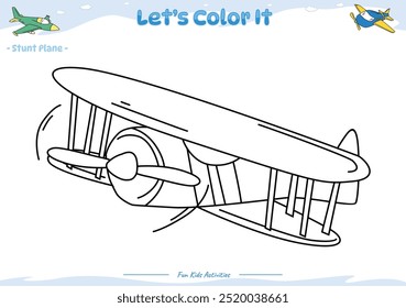 Lets color it . Coloring page with cute cartoon. Coloring page Stunt Plane. Educational game for children. fun activities for kids to play and learn.