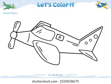 Lets color it . Coloring page with cute cartoon. Coloring page Stunt Plane. Educational game for children. fun activities for kids to play and learn.