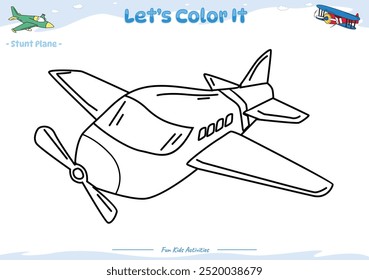 Lets color it . Coloring page with cute cartoon. Coloring page Stunt Plane. Educational game for children. fun activities for kids to play and learn.