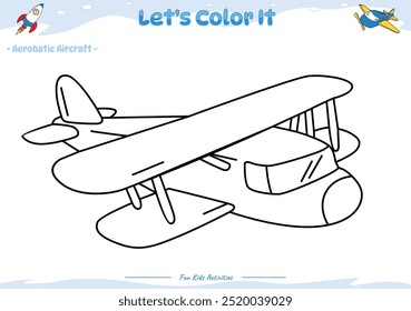 Lets color it . Coloring page with cute cartoon. Coloring page Aerobatic Aircraft. Educational game for children. fun activities for kids to play and learn.