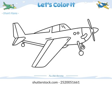 Lets color it . Coloring page with cute cartoon. Coloring page Stunt Plane. Educational game for children. fun activities for kids to play and learn.