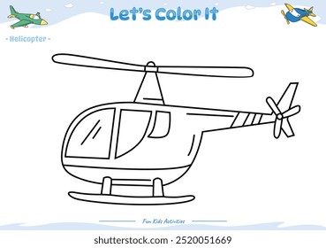 Lets color it . Coloring page with cute cartoon. Coloring page Helicopter. Educational game for children. fun activities for kids to play and learn.