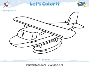 Lets color it . Coloring page with cute cartoon. Coloring page Hydroplanes. Educational game for children. fun activities for kids to play and learn.