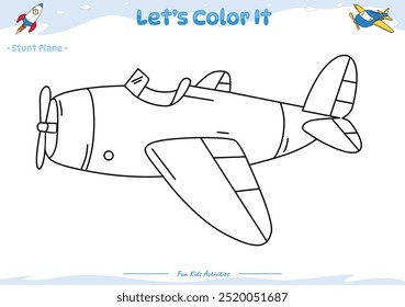 Lets color it . Coloring page with cute cartoon. Coloring page Stunt Plane. Educational game for children. fun activities for kids to play and learn.