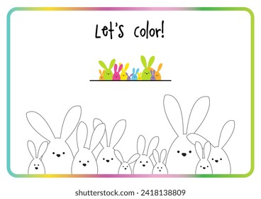 Let's color. Easter bunny family. Color activity. Printable. 