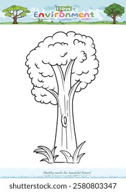 Let's color the environment. Coloring cartoon Tree. Educational game for children. fun activities for children to play and learn.