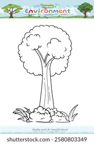 Let's color the environment. Coloring cartoon Tree. Educational game for children. fun activities for children to play and learn.