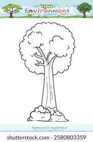 Let's color the environment. Coloring cartoon Tree. Educational game for children. fun activities for children to play and learn.