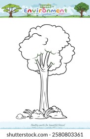 Let's color the environment. Coloring cartoon Tree. Educational game for children. fun activities for children to play and learn.