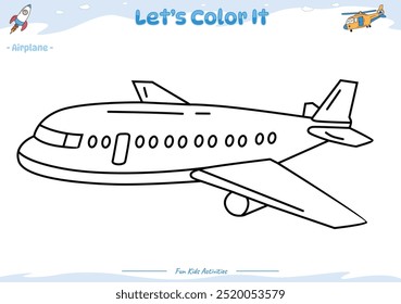 Lets color it. Coloring page with cute cartoon. Coloring page airplane. Educational game for children. fun activities for kids to play and learn.