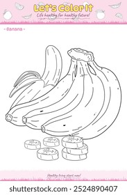 Vamos a colorearlo. Dibujo para colorear con dibujos animados lindos. Dibujo para colorear Banana. Juego educativo para niños. actividades divertidas para que los niños jueguen y aprendan,