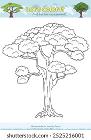 Vamos a colorearlo. Dibujo para colorear con dibujos animados lindos. Árbol de página para colorear. Juego educativo para niños. actividades divertidas para que los niños jueguen y aprendan.