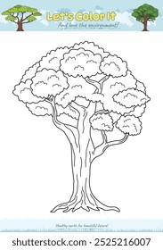 Vamos a colorearlo. Dibujo para colorear con dibujos animados lindos. Árbol de página para colorear. Juego educativo para niños. actividades divertidas para que los niños jueguen y aprendan.