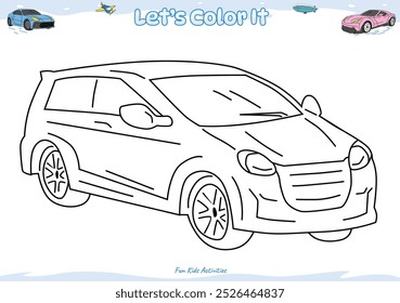 Lets color it. Coloring page with cute cartoon. Coloring page Car. Educational game for children. fun activities for kids to play and learn