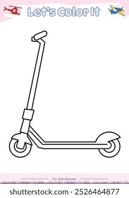 Vamos a colorearlo. Dibujo para colorear con dibujos animados lindos. Página para colorear Scooter. Juego educativo para niños. actividades divertidas para que los niños jueguen y aprendan