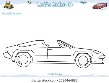 Lasst es einfärben. Malvorlage mit niedlichen Cartoon. Malvorlage Roadster Auto. Pädagogisches Spiel für Kinder. lustige Aktivitäten für Kinder zu spielen und zu lernen