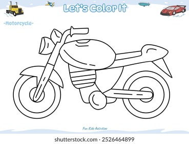 Vamos a colorearlo. Dibujo para colorear con dibujos animados lindos. Dibujo para colorear Motocicleta. Juego educativo para niños. actividades divertidas para que los niños jueguen y aprendan