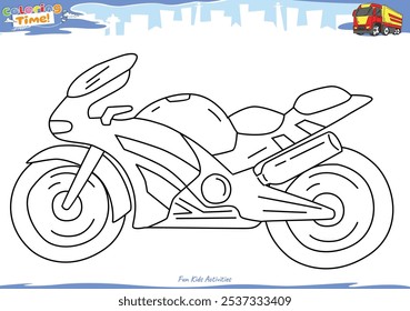 Lets color it. Coloring page with Motorcycle cartoon. Educational game for children. fun activities for kids to play and learn.