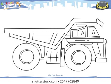 Lets color it. Coloring page with Dump truck cartoon. Educational game for children. fun activities for kids to play and learn.