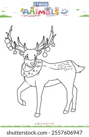 Lets color it. Coloring page with cute Animal. Coloring page Deer cartoon. Educational game for children. fun activities for kids to play and learn.