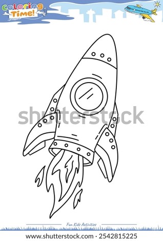 Lets color it. Coloring page with Rocket cartoon. Educational game for children. fun activities for kids to play and learn.