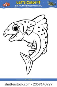 Lets color it Salmon fish. Educational game for children. fun activities for kids to play and learn.