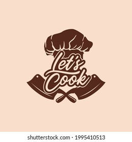 let's cook, knife chef logo illustration. design logo cooking.