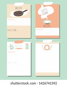 Lets Cook - recipe cards. Kitchen note vector template.