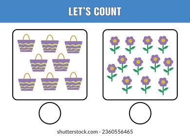 Let's count. Educational math game for kids. Printable worksheet design for preschool, kindergarten or elementary students.
