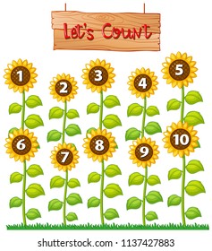 Lets count poster with sunflowers illustration