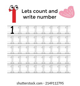 Lets count and write number for education children book. mathematic kids